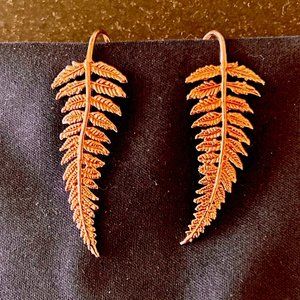 24k Rose-Gold Plated Feather Quill / Fern Frond Earrings